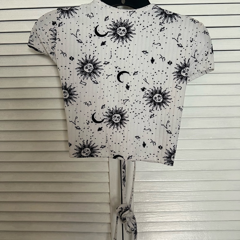 Celestial Print White Crop Top